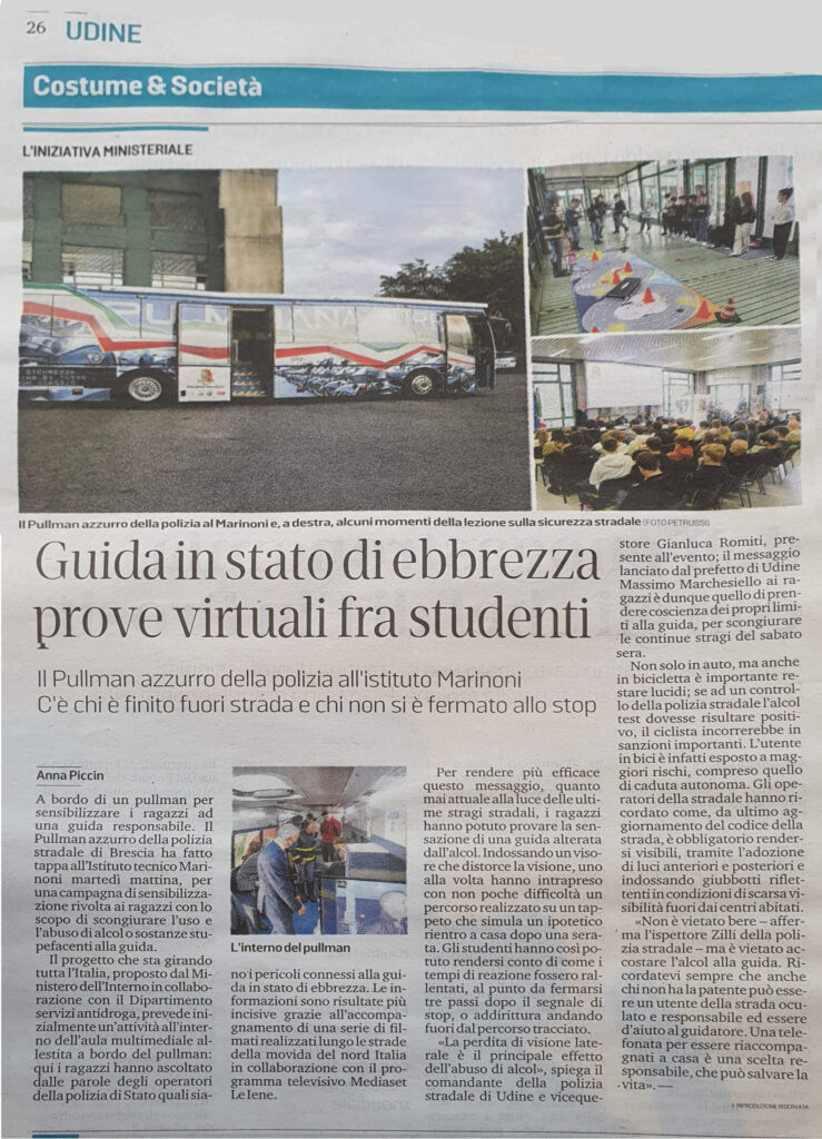 Articolo del Messaggero Veneto sul Pullman Azzurro al Marinoni